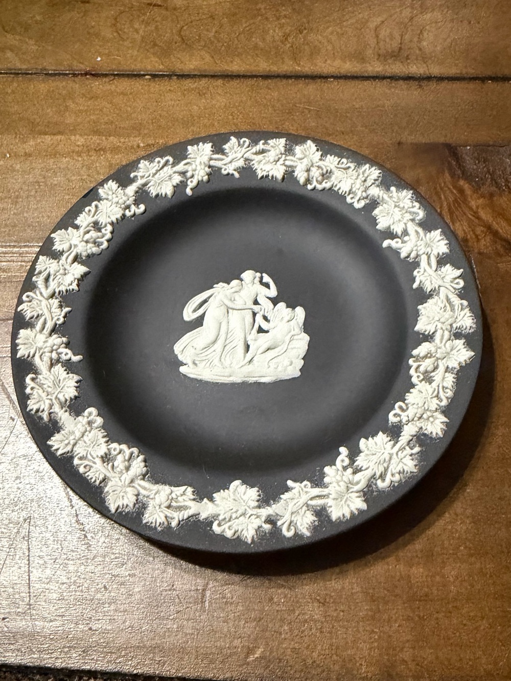 Antique 1920s Wedgwood Black Basalt Jasperware Plate White Cameo Vintage